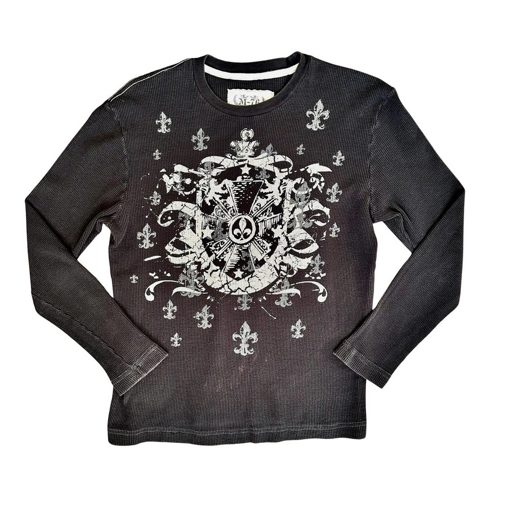Y2K Grunge Fleur de Lis Graphic Thermal Long Sleeve Tee